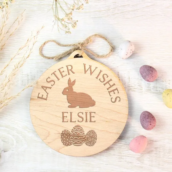 Personalised Easter Bunny Round Wooden Decoration 3