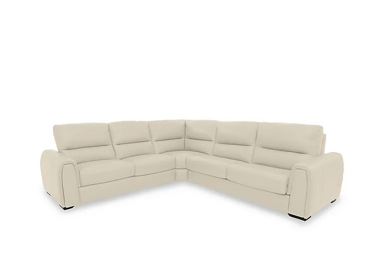 Flex Leather Large Left Hand Facing Corner Sofa Bed with Storage Arm - BV Bisque