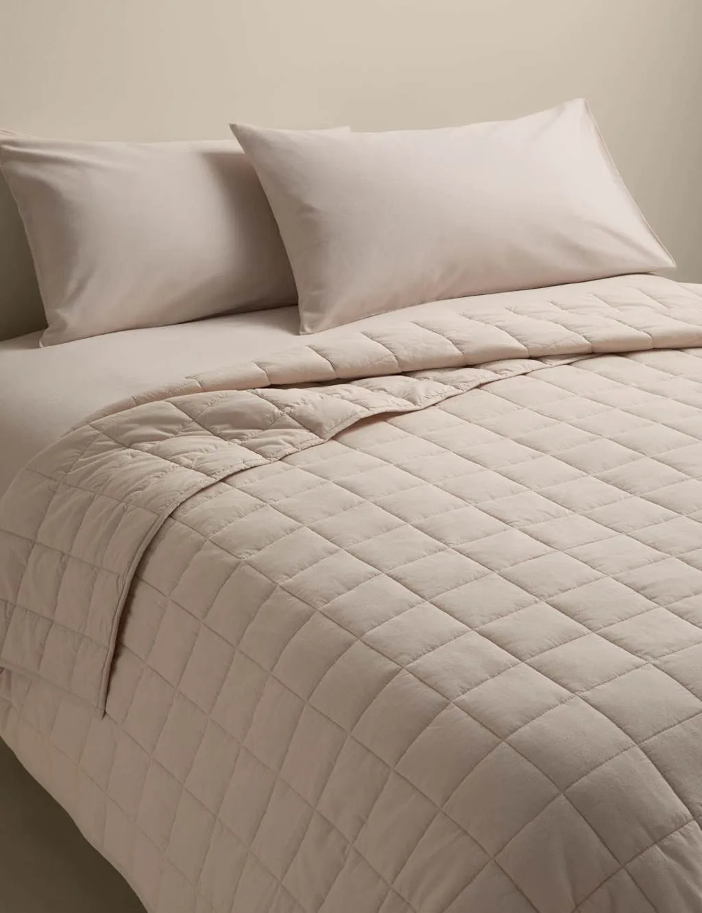 M&S Cotton Rich Quilted Bedspread with Linen Linen