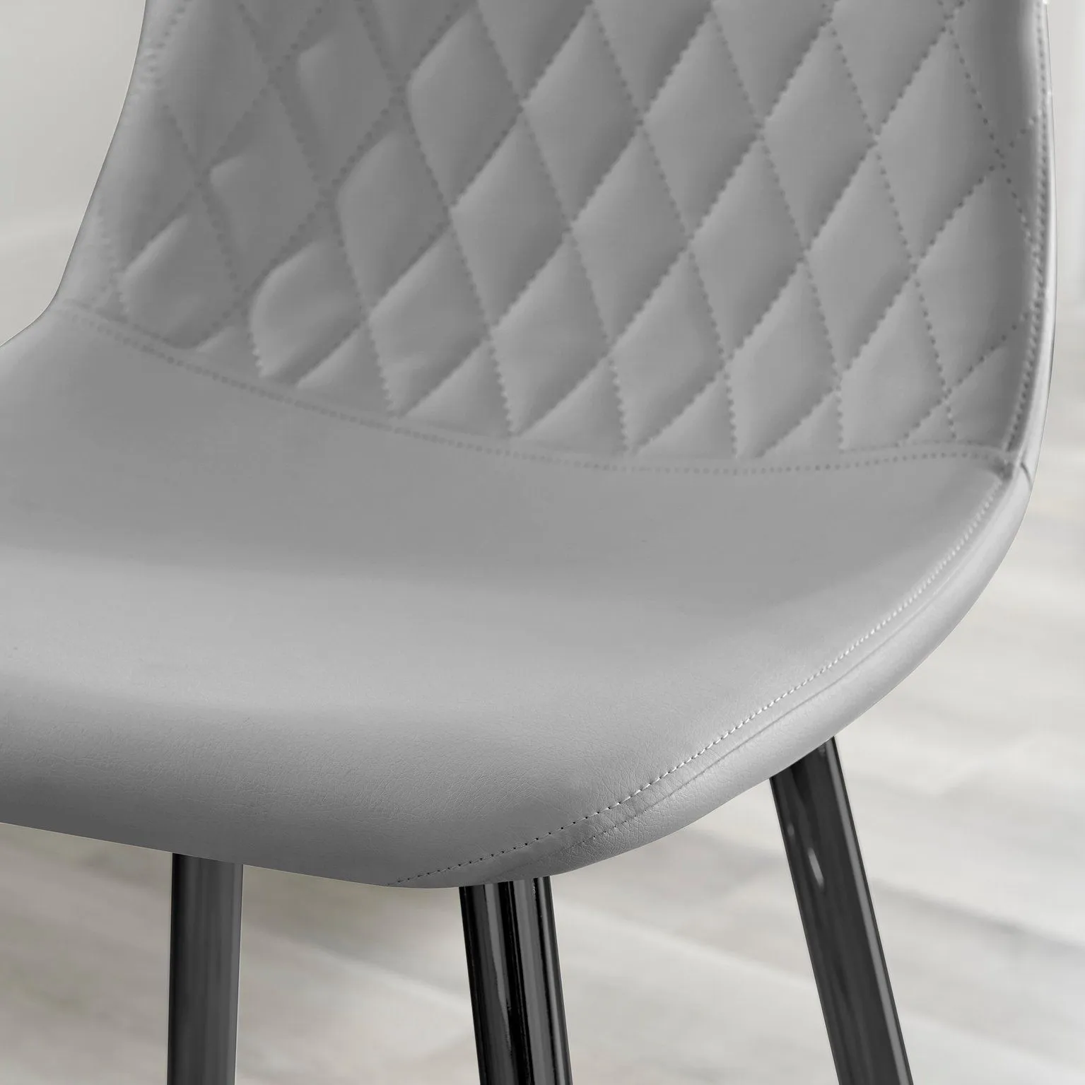 FurnitureboxUK Corona Set of 2 Counter Stools - Faux Leather Counter Stools With Black Legs - Kitchen Island Stool in Grey 3