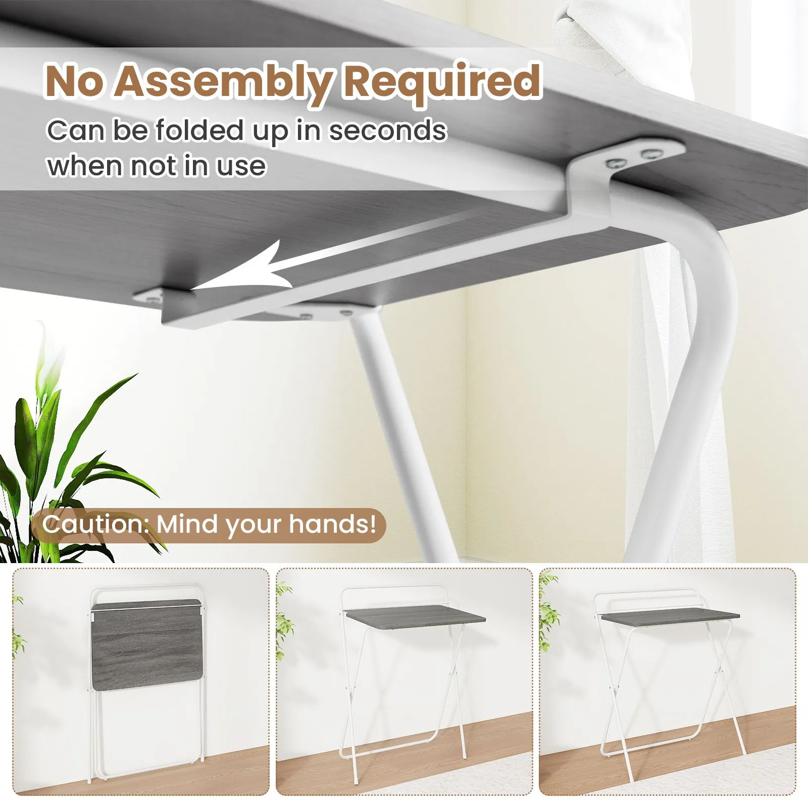 Costway 60CM Folding Computer Desk Compact Home Office Writing Desk in Grey 3