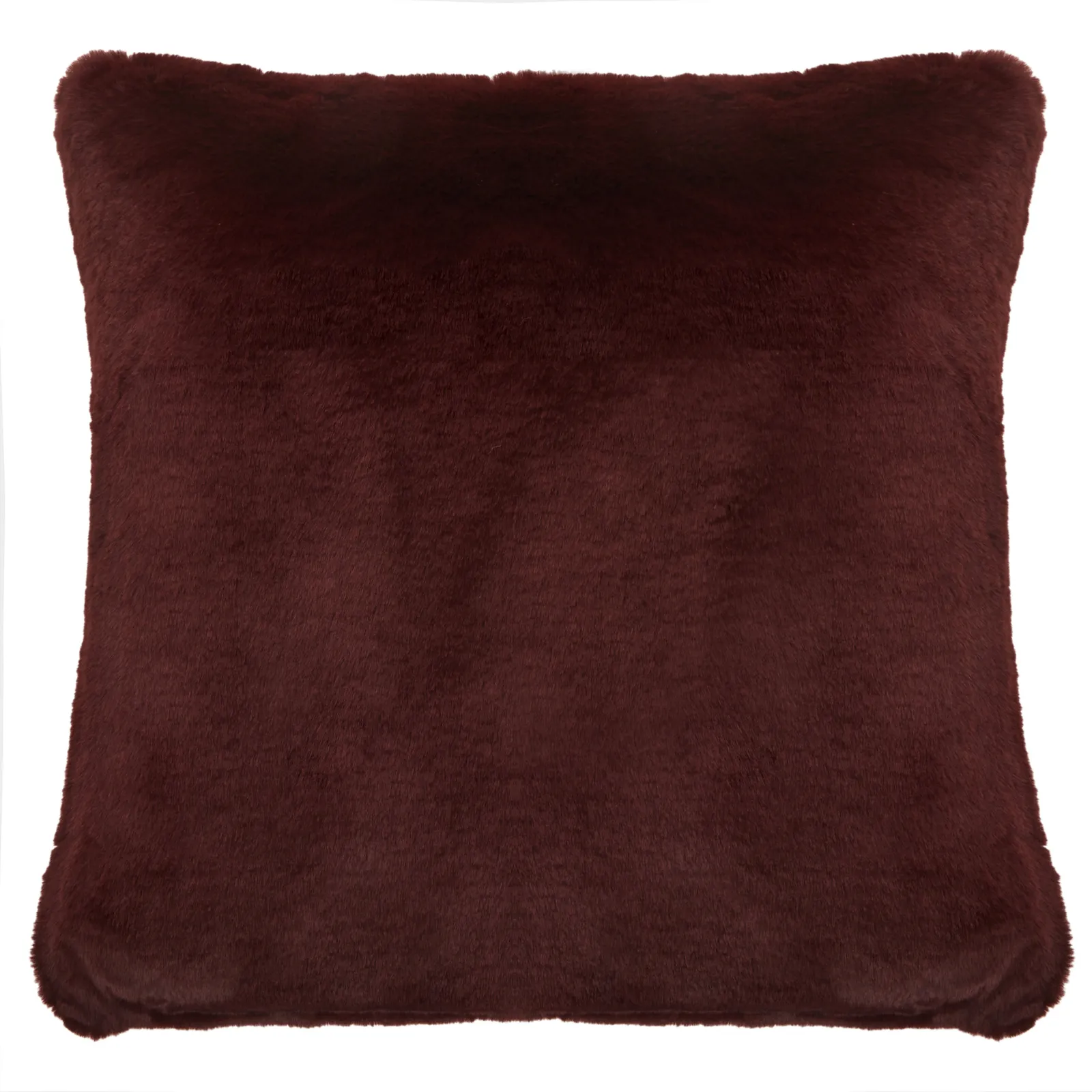 Orsina Navy Blue Faux Fur Square Cushion, Plush Feather Filled Decorative Pillow For Sofa Or Bed, Soft Faux-Suede in Red