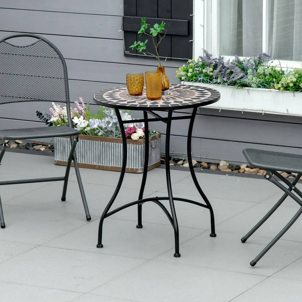OUTSUNNY 60cm Mosaic Round Bistro Table Outdoor Garden Side Table, Black