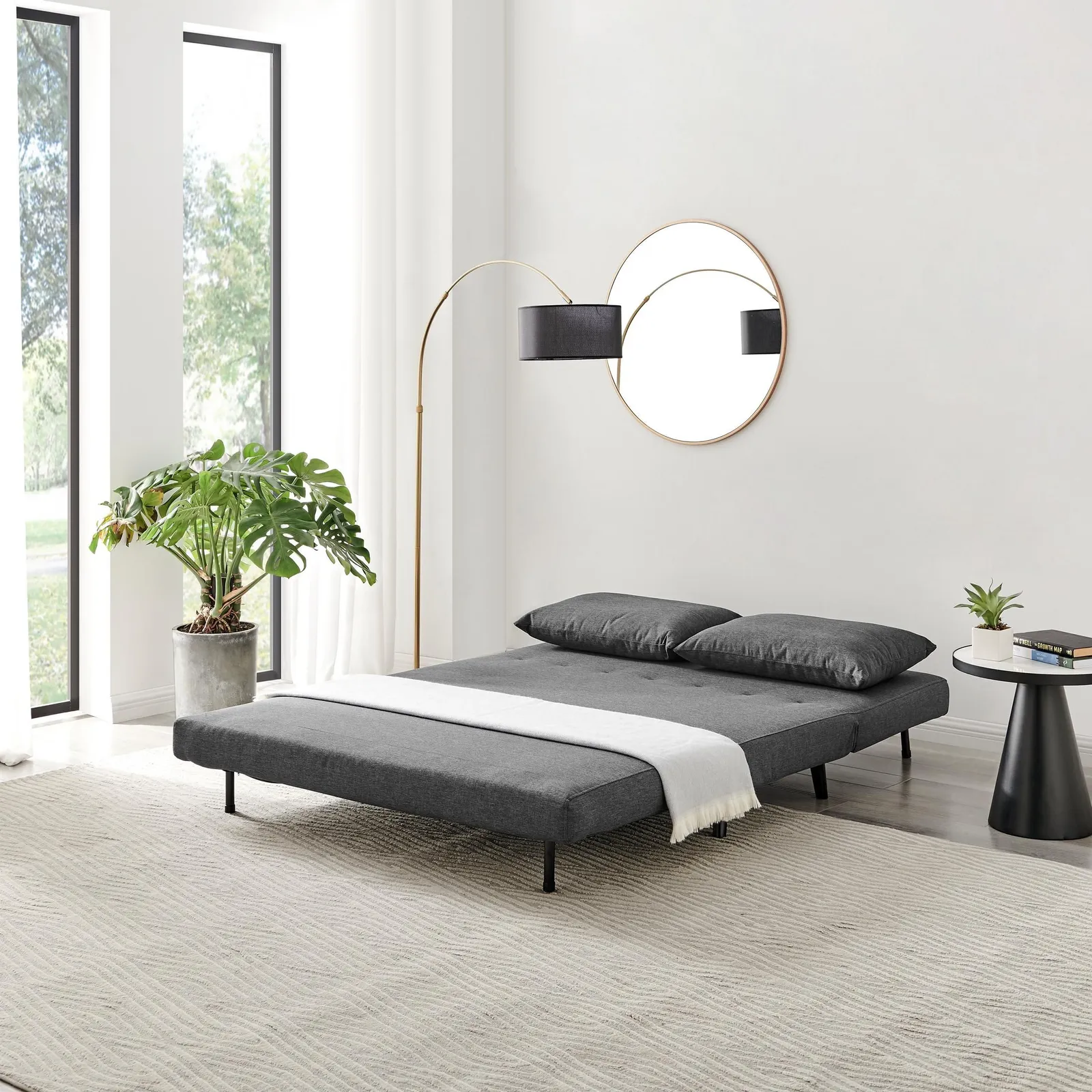 FurnitureboxUK Bobby Compact Futon Inspired Sofa Bed Upholstered In Soft Fabric in Dark Grey 3