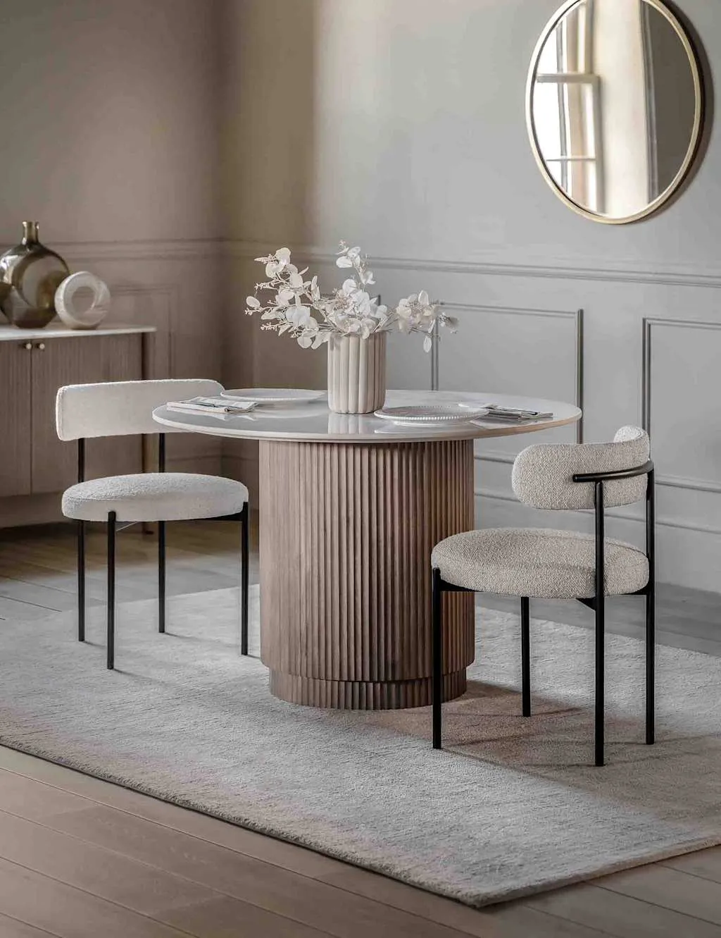 Gallery Direct Marmo Marble Mango Wood Round Dining Table Natural Mix