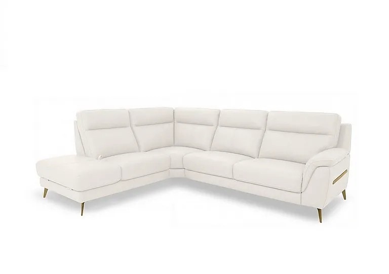 Eclipse Leather Left Hand Facing Corner Sofa with Chaise End Storage - Star White
