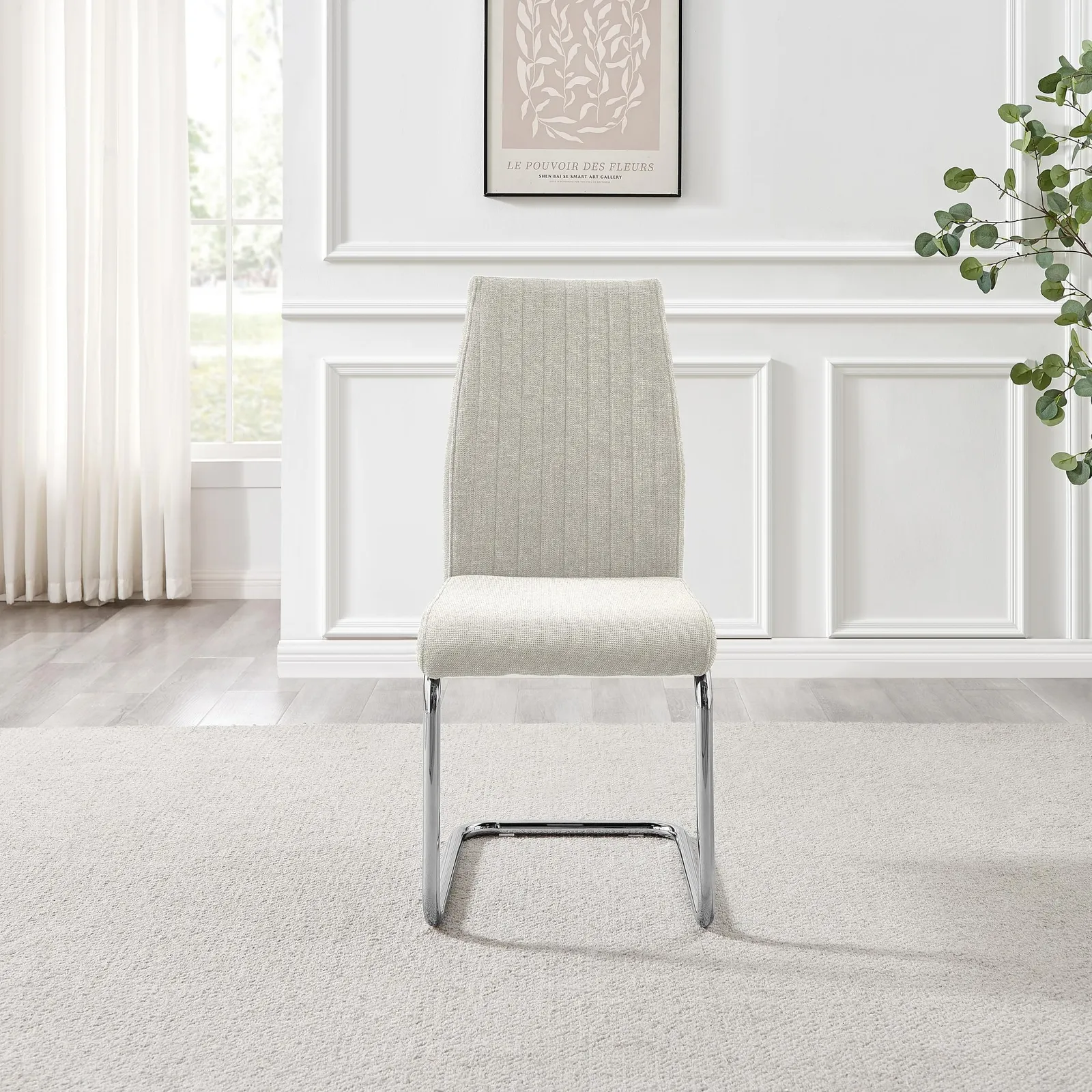 FurnitureboxUK Lorenzo 2x Fabric Silver Leg Dining Chair in Cream 5