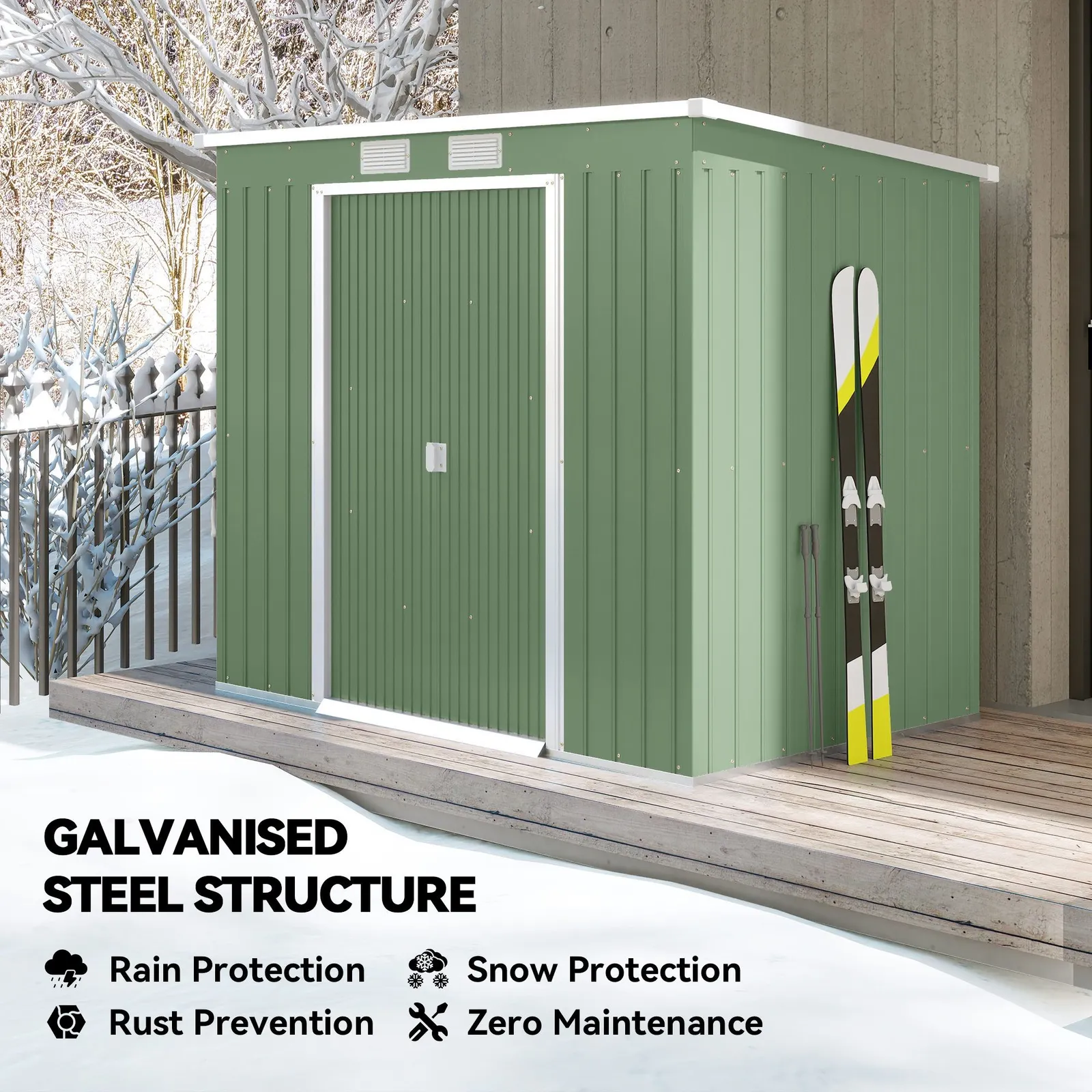 OUTSUNNY 7 x 4ft Metal Garden Storage Shed w/ Double Door Green 4