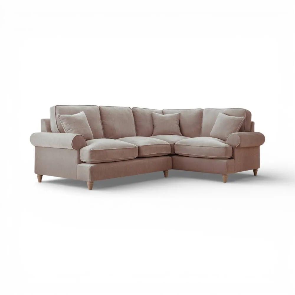 The Great Sofa Company Ezra Right Hand Velvet Corner Sofa - Scroll Arm in Taupe 2