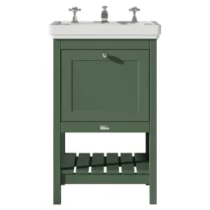 Bayswater Hartleigh Hunter Green Traditional Freestanding Vanity Unit & 3 Tap Hole White Recessed Basin - 500mm
