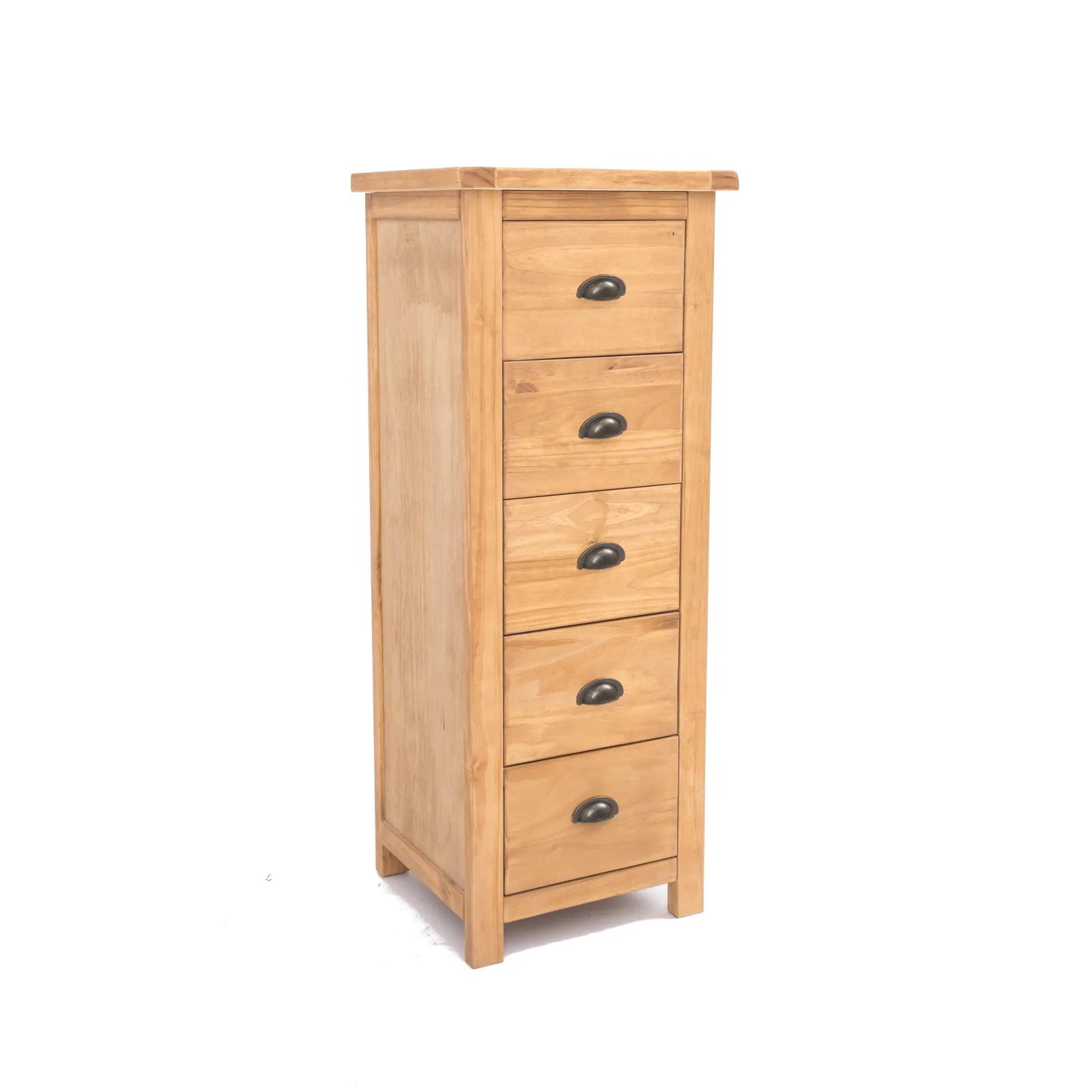 Cabinet Bits Lugo 5 Drawer Narrow Chest of Drawers Brass Cup Handle in Light Brown 2