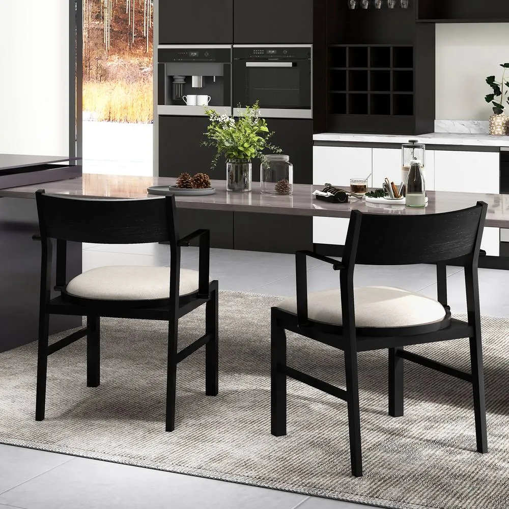 Costway Dining Chair w/ Arms Set of 2 w/ Contoured Backrest & Padded Seat in Black 5
