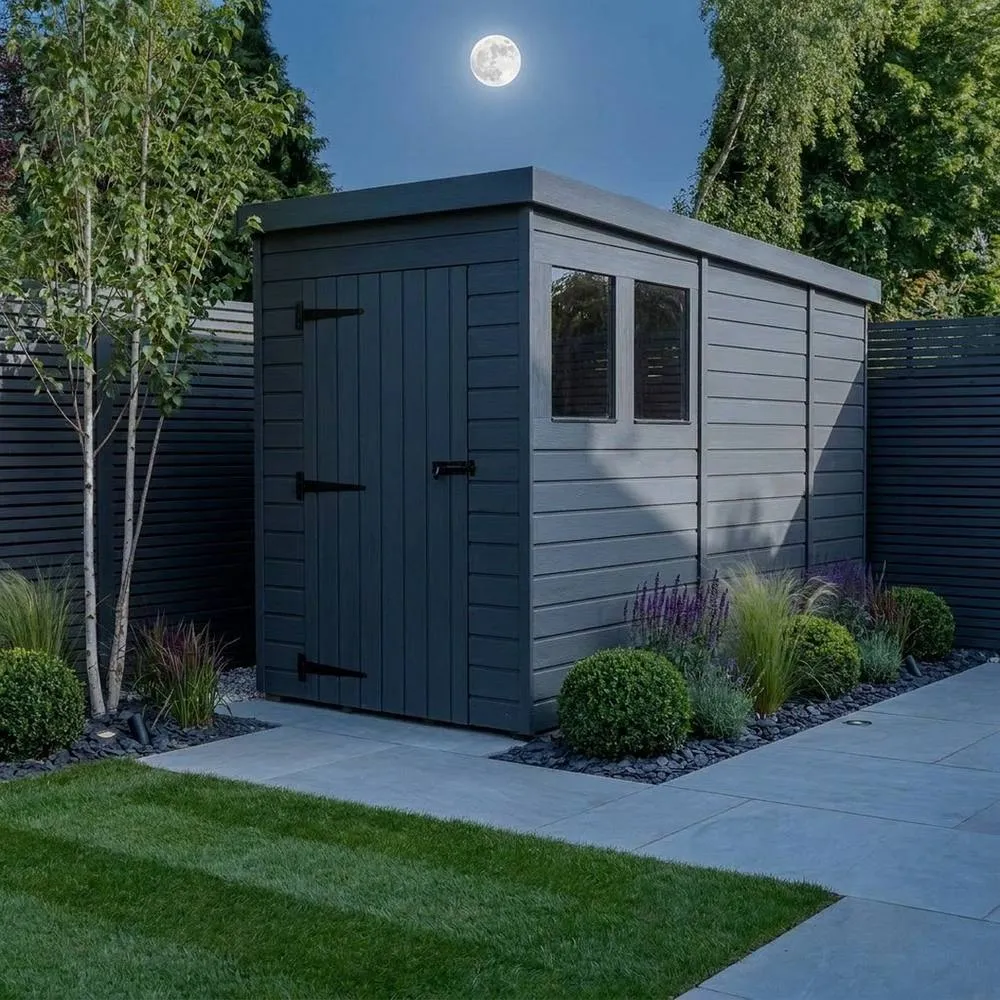 Buttercup Farm 4ft x 9ft Composite Pent Garden Shed Single Door With Windows - Grey 3