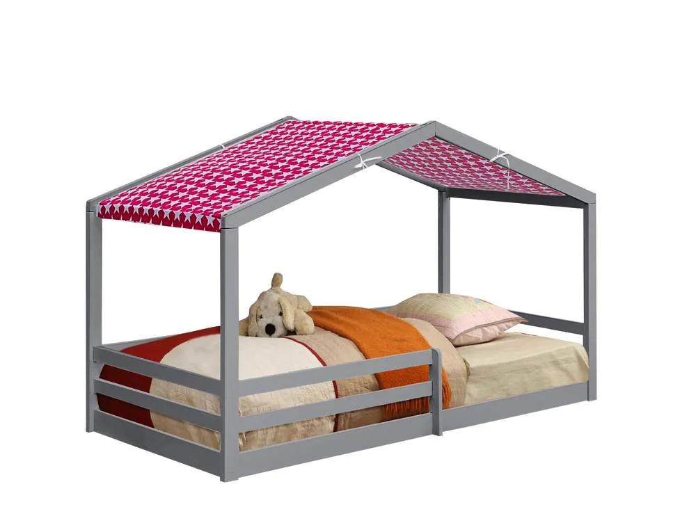 Comfy Living Ltd 3ft Wooden House Bed With Pink Tent in Grey 2