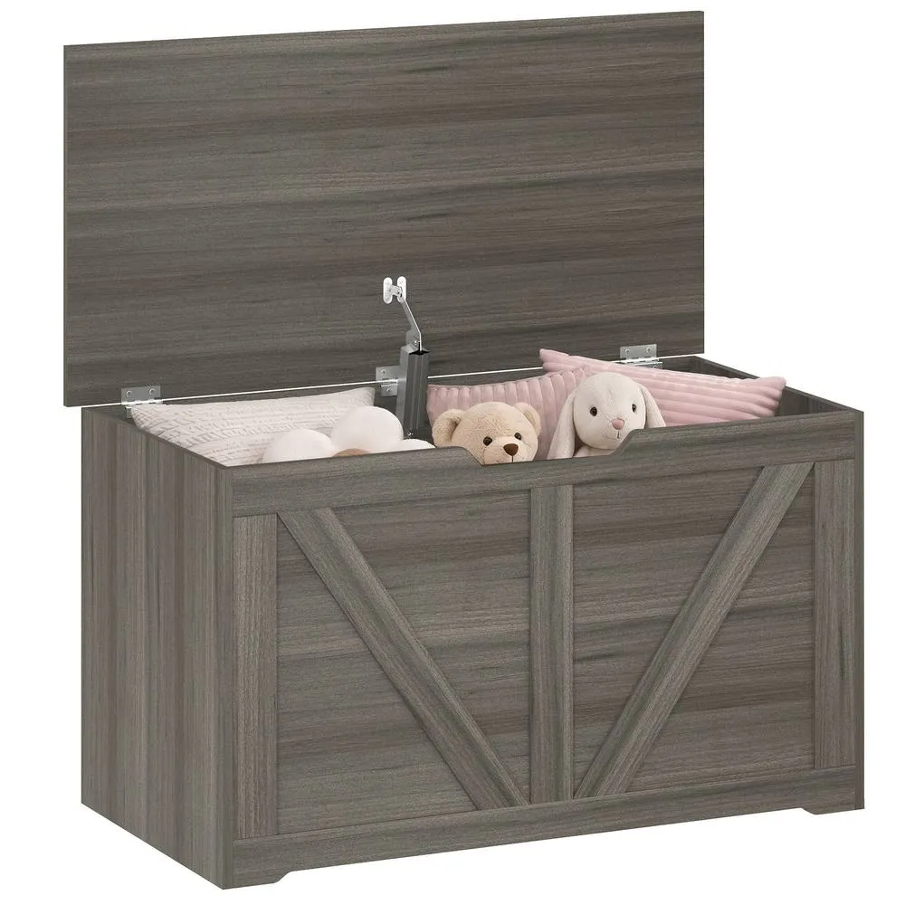 HOMCOM Storage Trunk for Living Room, with Safety Hinge, 80cm, Dark Grey 2