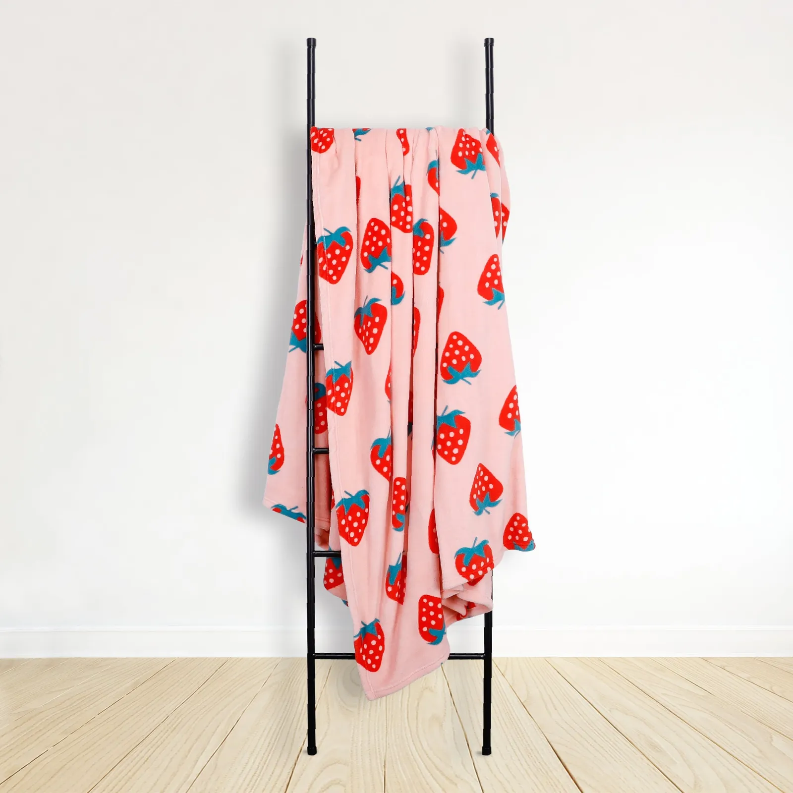 Strawberry Fleece 230cm x 255cm Pink Throw Pink, Red and White