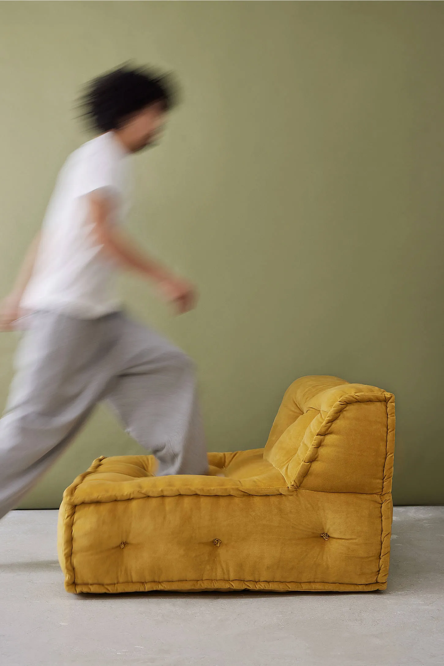 Reema Mustard Velvet Two-Seater Floor Cushion - Orange