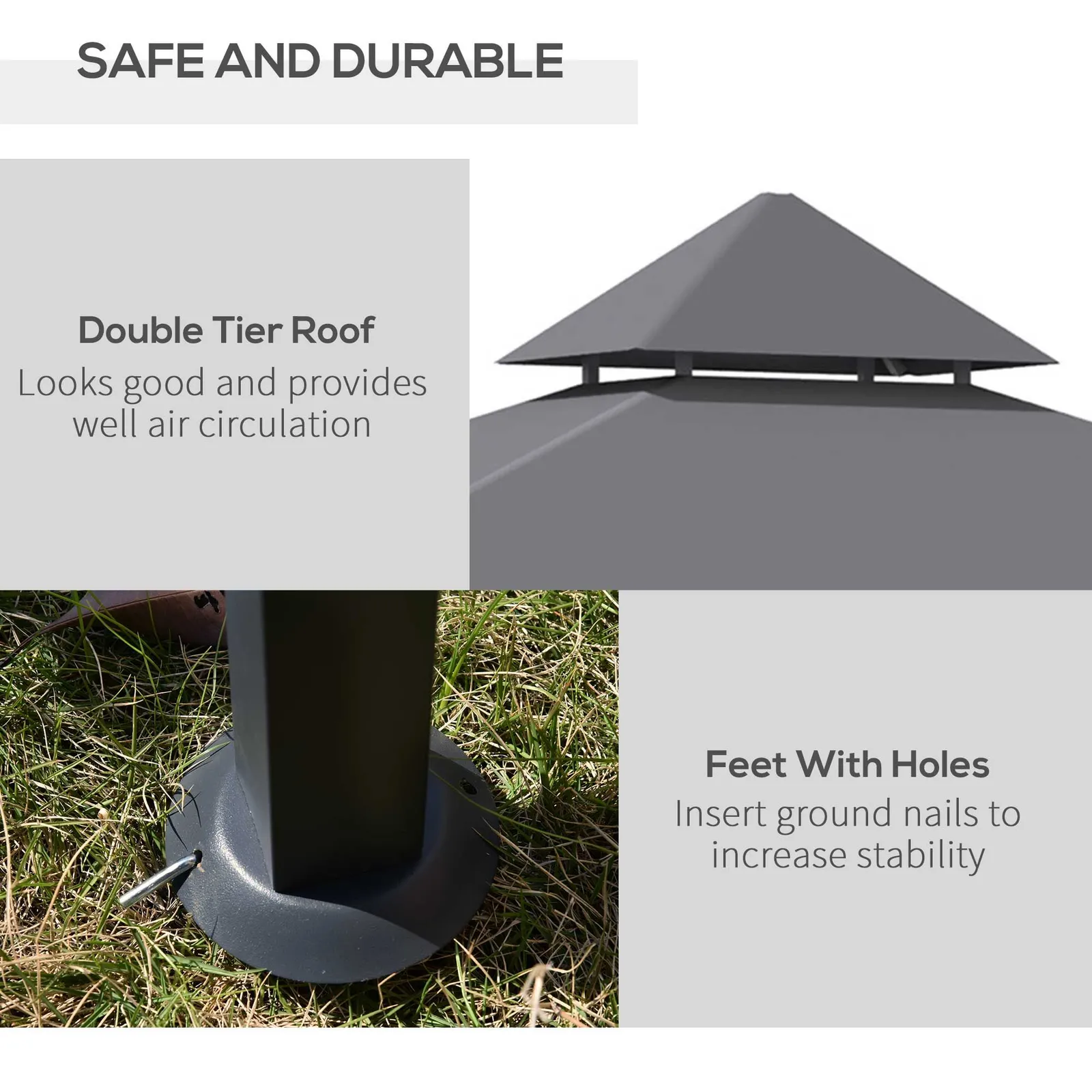 OUTSUNNY Outdoor Double-tier BBQ Gazebo Shelter Grill Canopy Barbecue Tent in Grey 4
