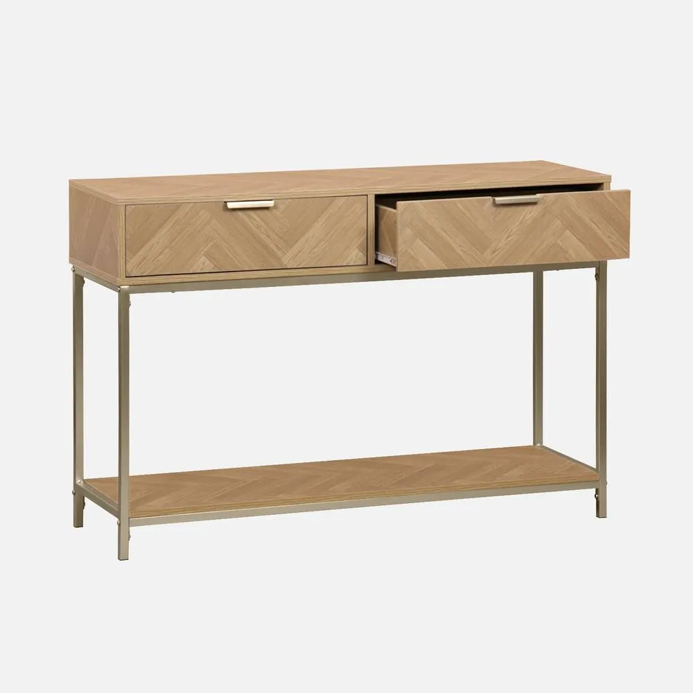 sweeek 110cm Herringbone Console Table With 2 Drawers in Light Brown 4