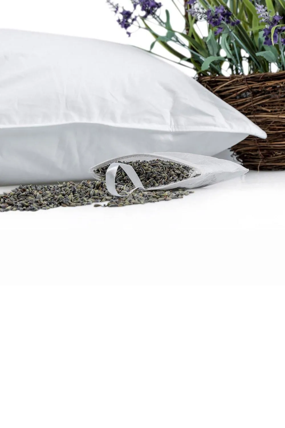 Homescapes Goose Feather & Down Lavender Pillow Dried Lavender Insert Extra Fill in White 6
