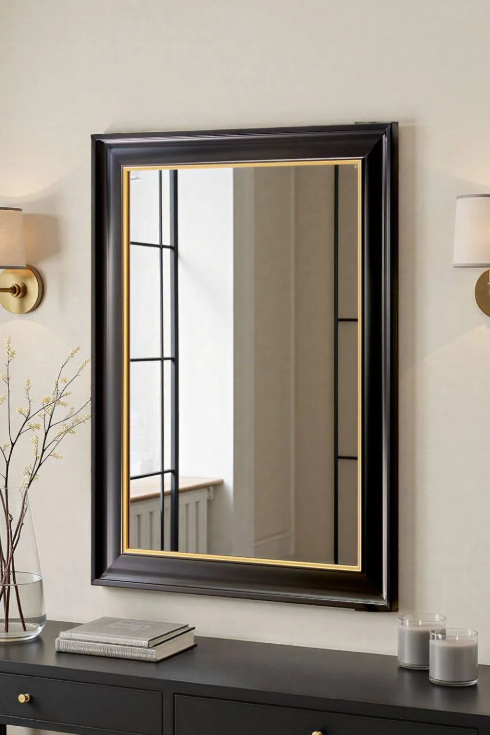 Yearn Mirrors Georgian Black Gold Framed Bevelled Mirror