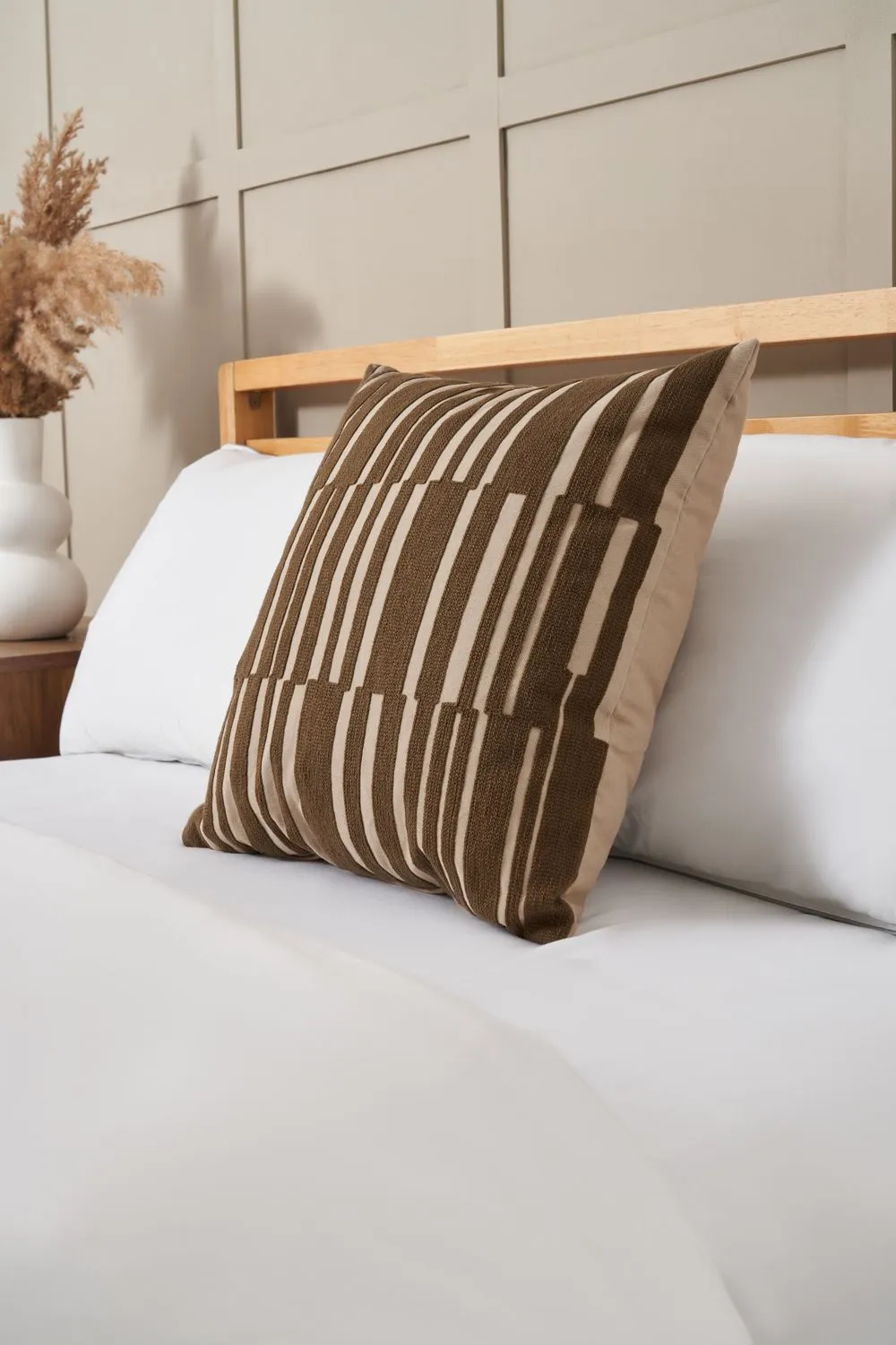 BHS Geo Woven Jacquard Cushion in Brown