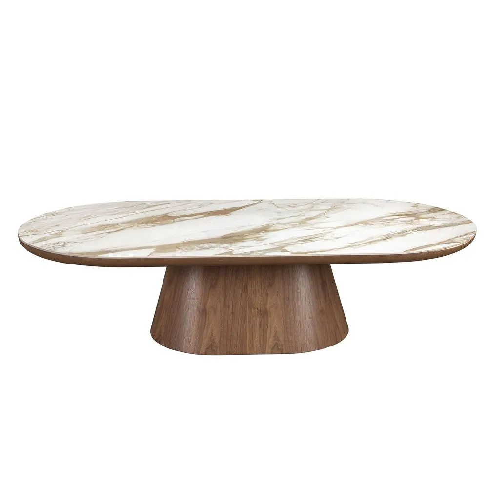 Angel Cerda Oval Half-Round Coffee Table - Porcelain Marble Top in Walnut 2