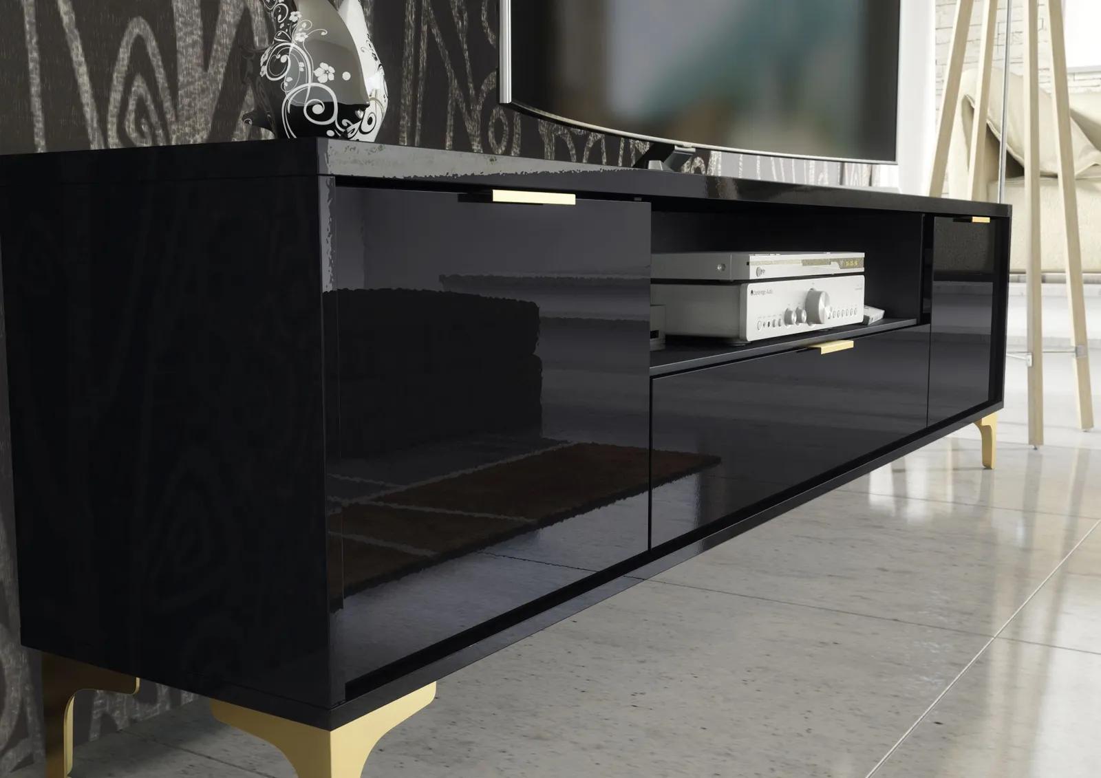Creative Furniture Goldline Gloss TV Unit 200cm - Sleek Full-Gloss Design in White or Black 3