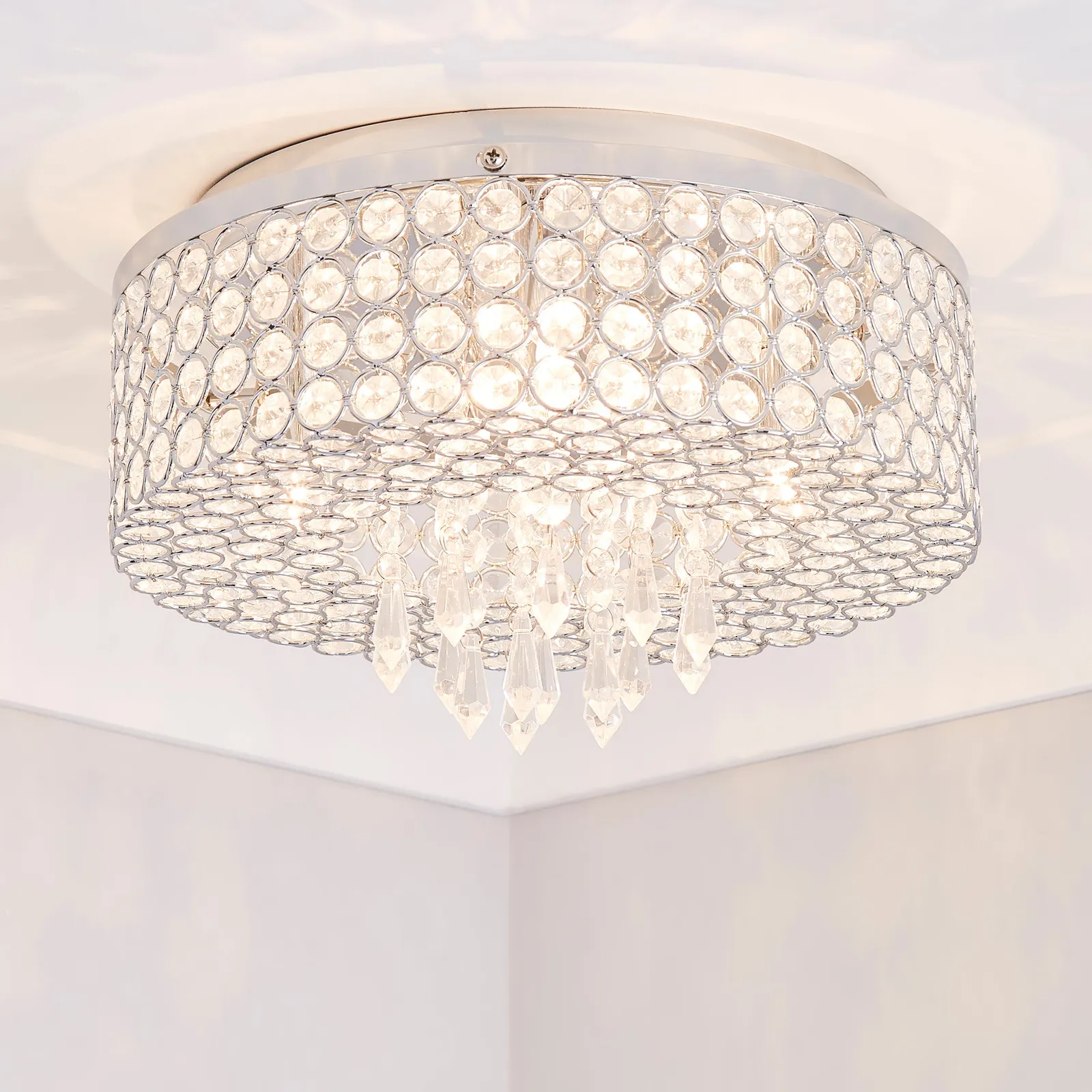 Lavello 4 Light Jewel Chrome Flush Ceiling Fitting Chrome and Clear