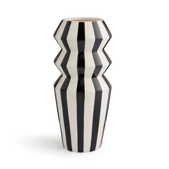 Graphic Striped Angular Black & Cream Vase 3