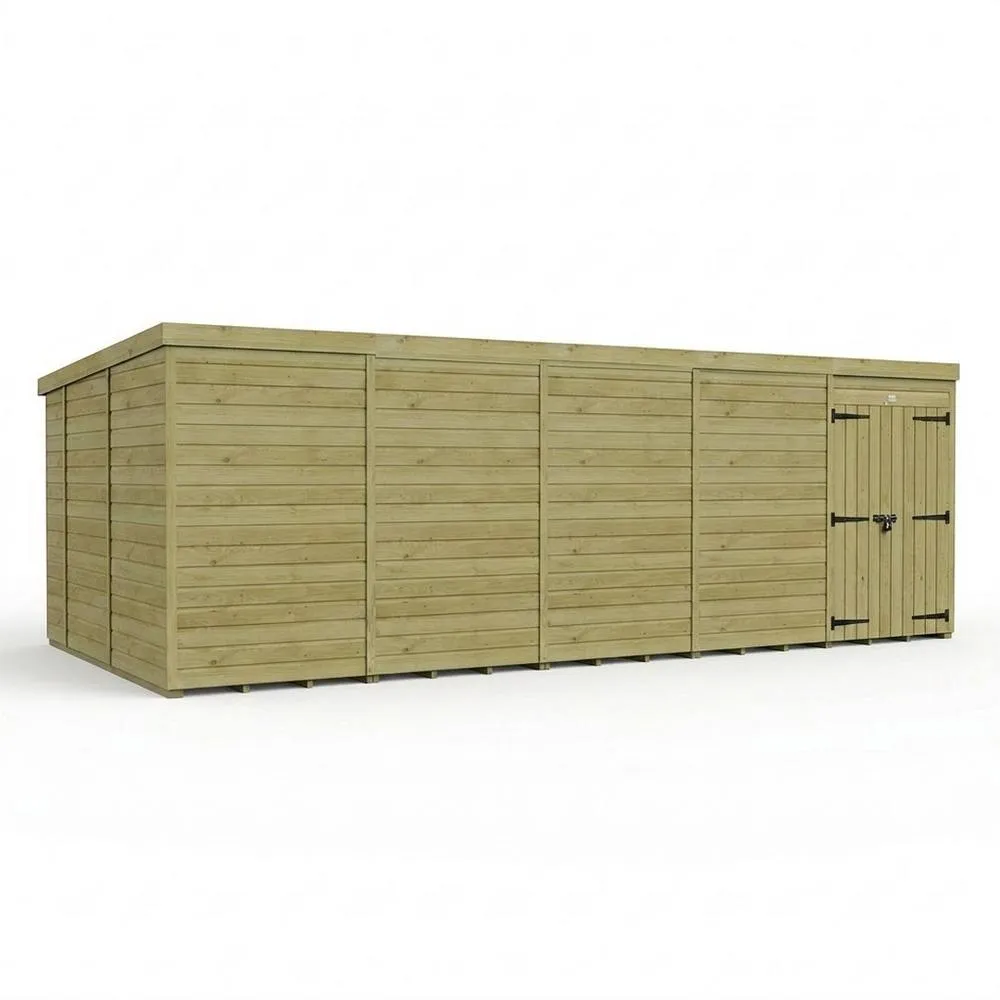 Buttercup Farm 20ft x 9ft Pent Garden Shed Double Door No Windows - Timber in Brown