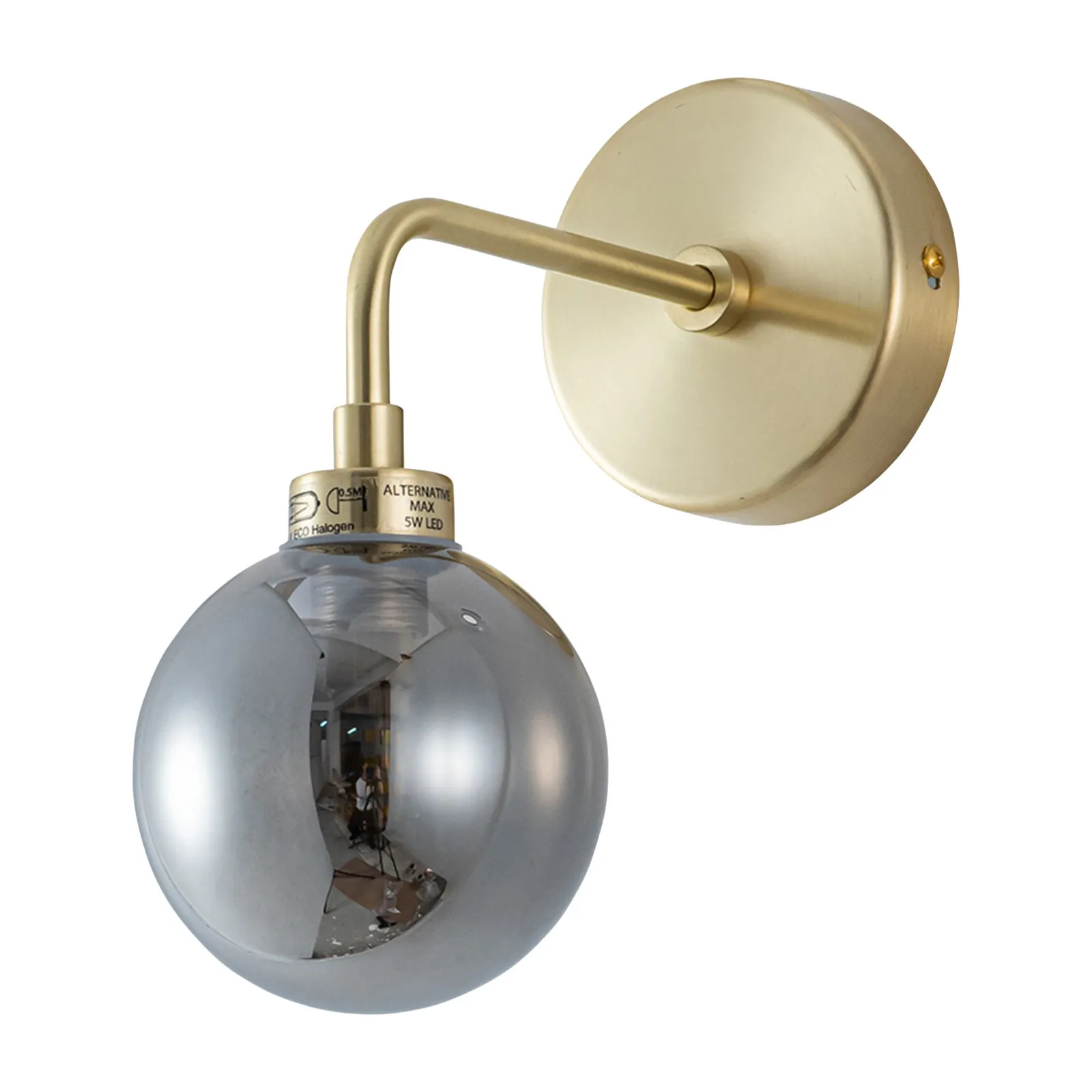 First Choice Lighting Toner - Satin Brass with Smoked Glass Globe Wall Light in Gold