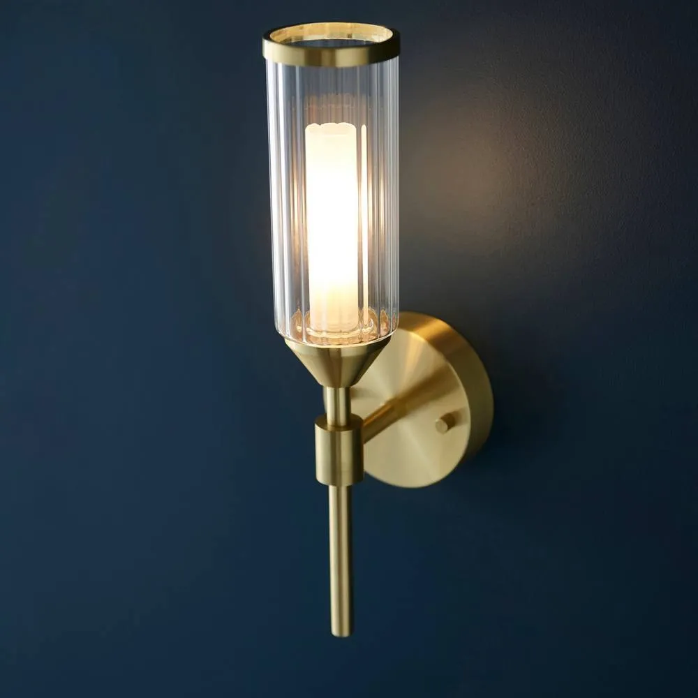 Netlighting Trieste Wall Lamp Satin Brass Plate Clear Frosted Glass in Gold 2