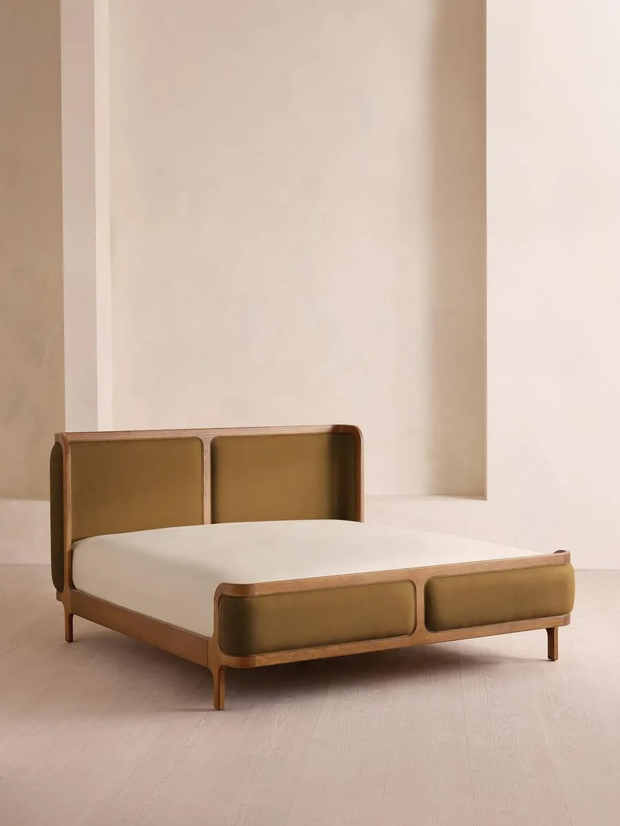 Belsa Bed, Light Oak, Superking, Linen, Ochre