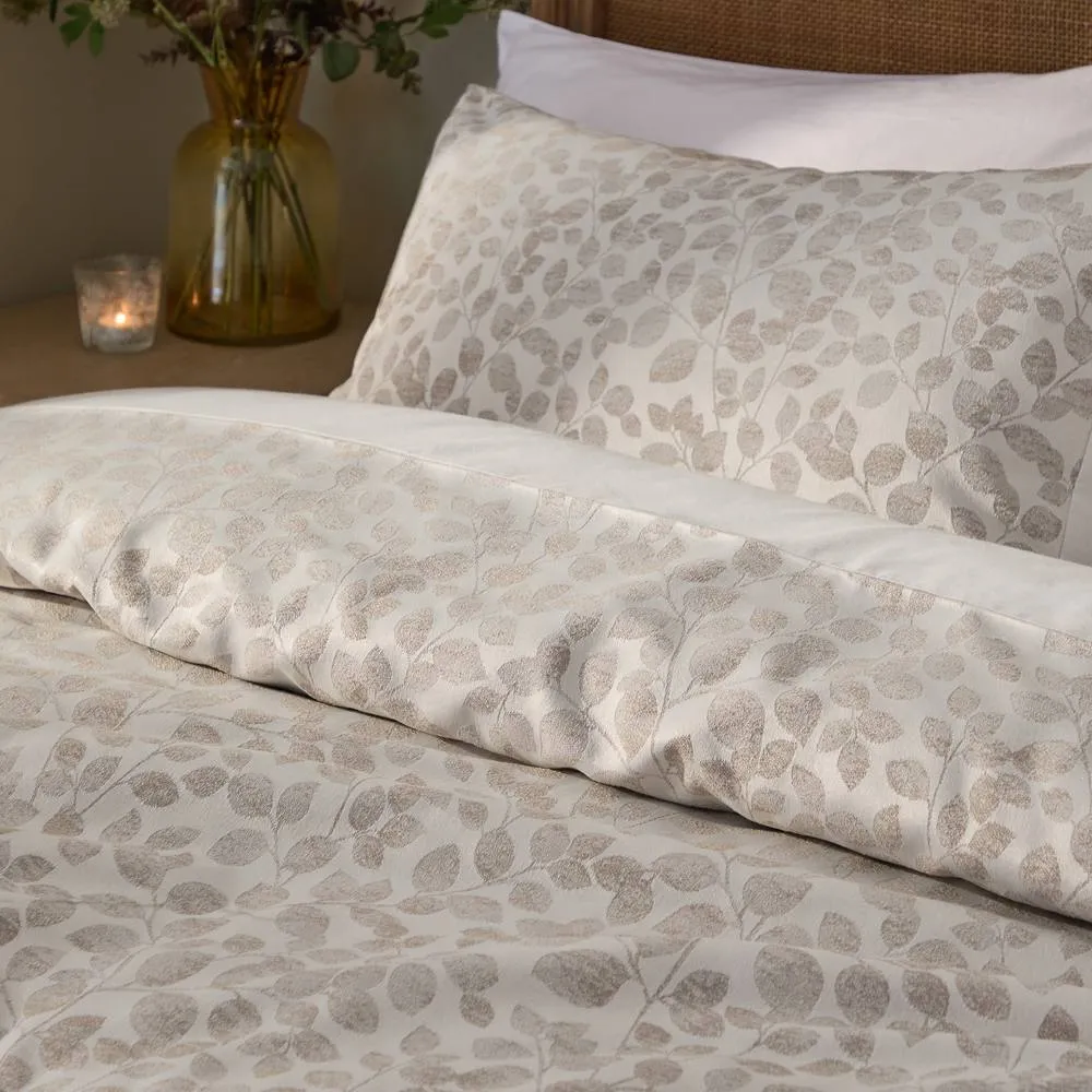 Wylder Grace Leaf Jacquard Satin Duvet Cover Set in Natural 2