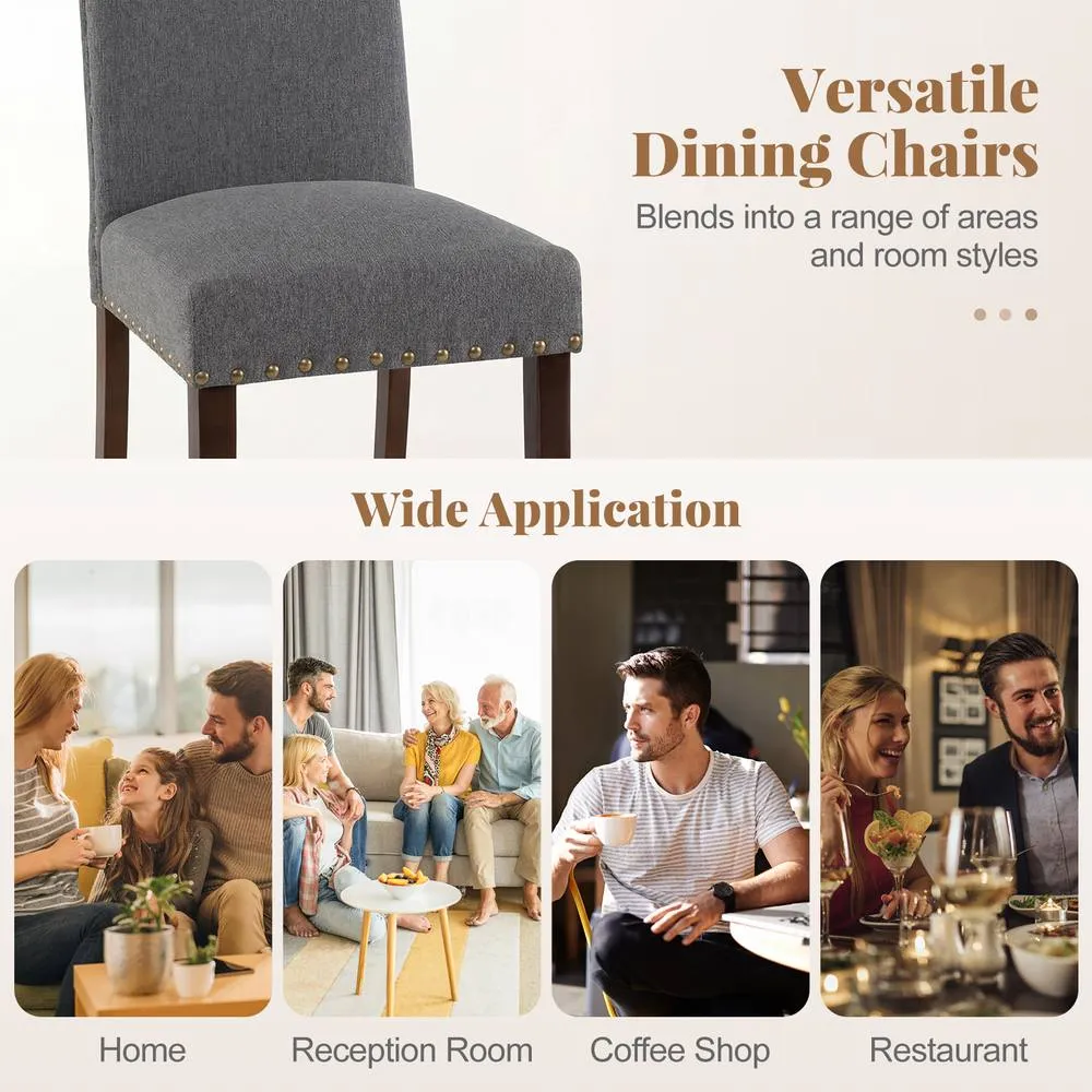 Costway Set of 2 Dining Chairs Upholstered Dinner Chairs w/ High Back in Grey 6