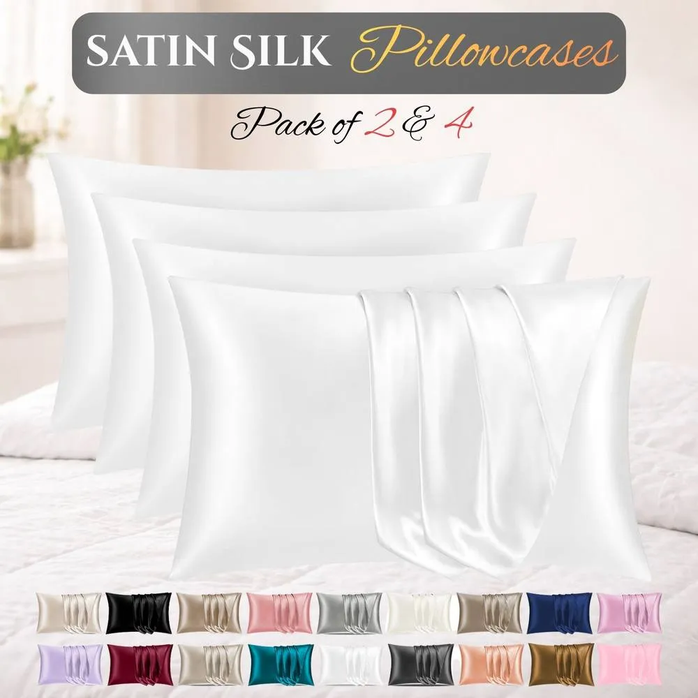 Grace Satin Silk Pillow Cases Pack of 4 Super Soft Smooth Pillow Covers in White