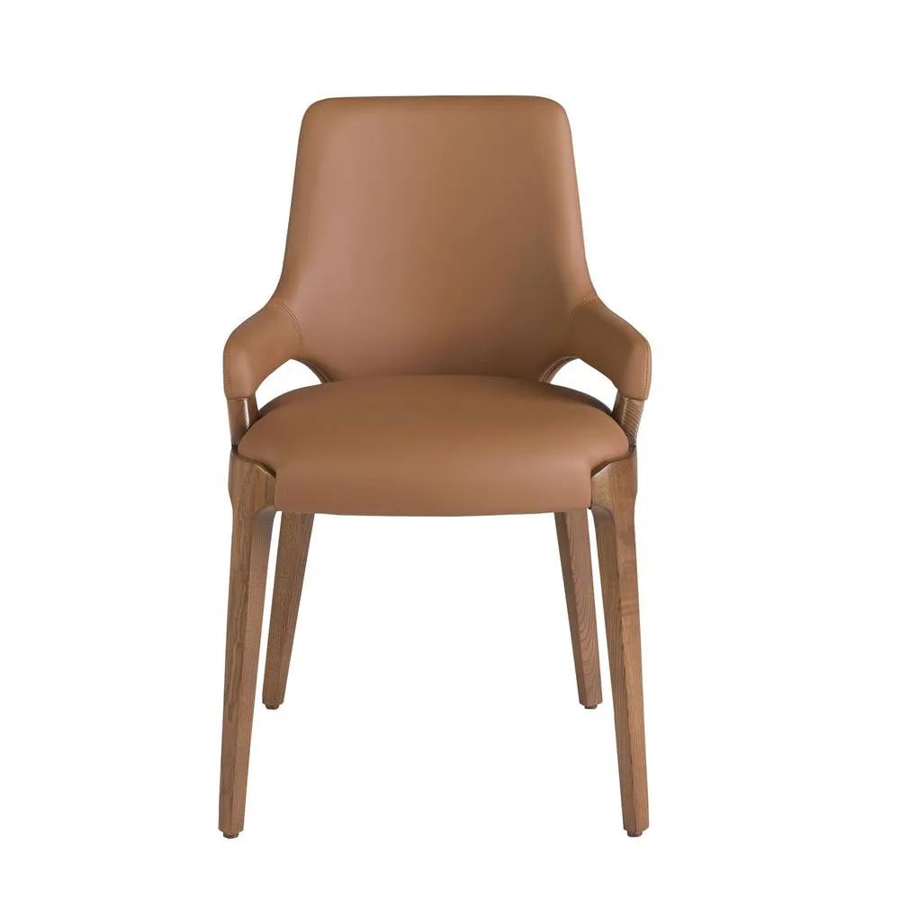 Angel Cerda Brown Leatherette Dining Chair with Walnut-Coloured 2