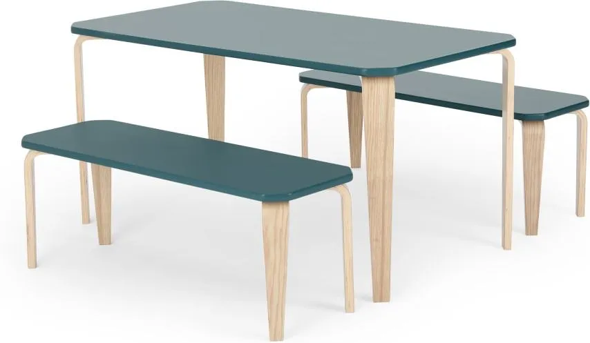 MADE Essentials Alma Dining Bench Set, Teal Top and Ash legs