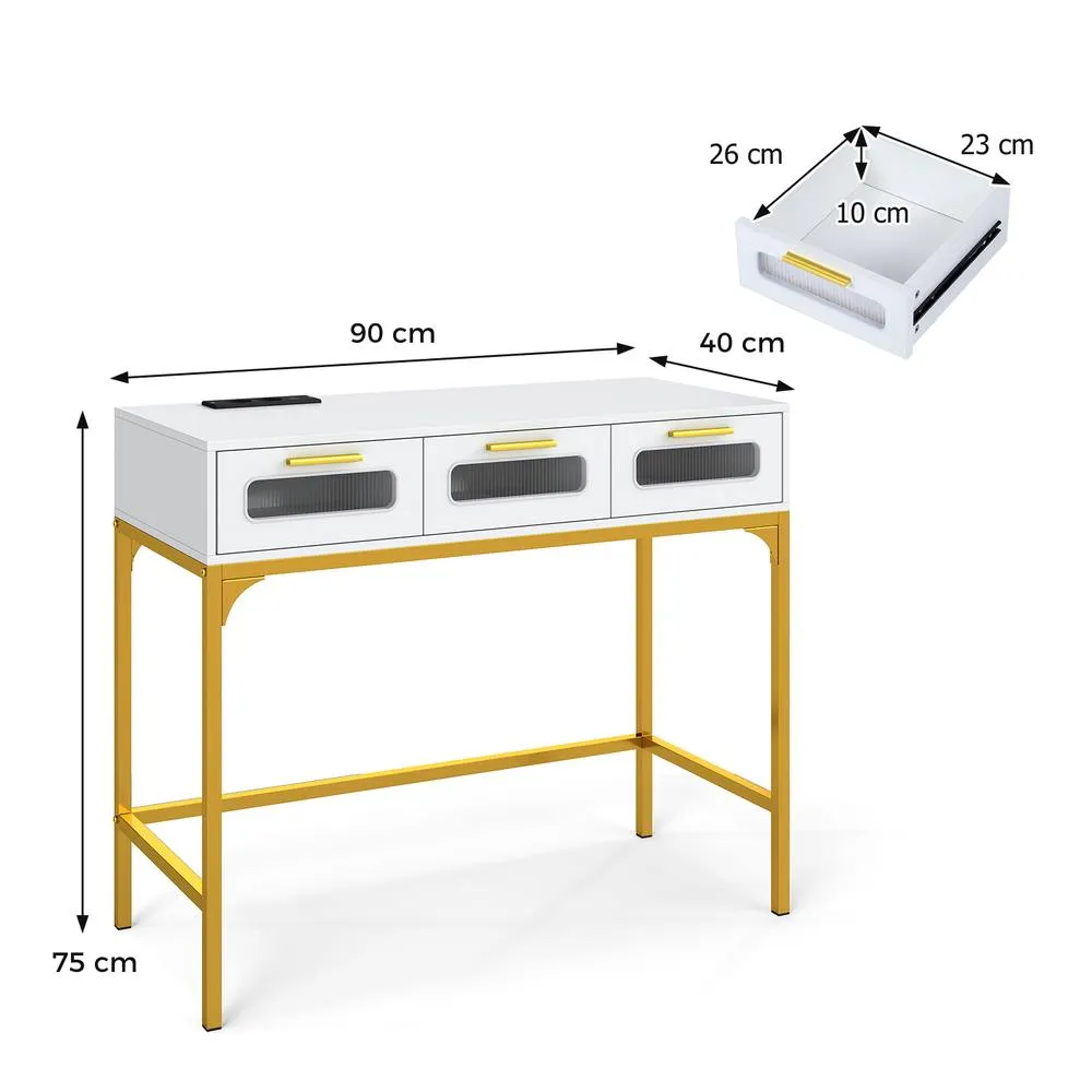 Costway Console Table w/ LED Lights & Charging Station 90cm Entryway Table in White 2
