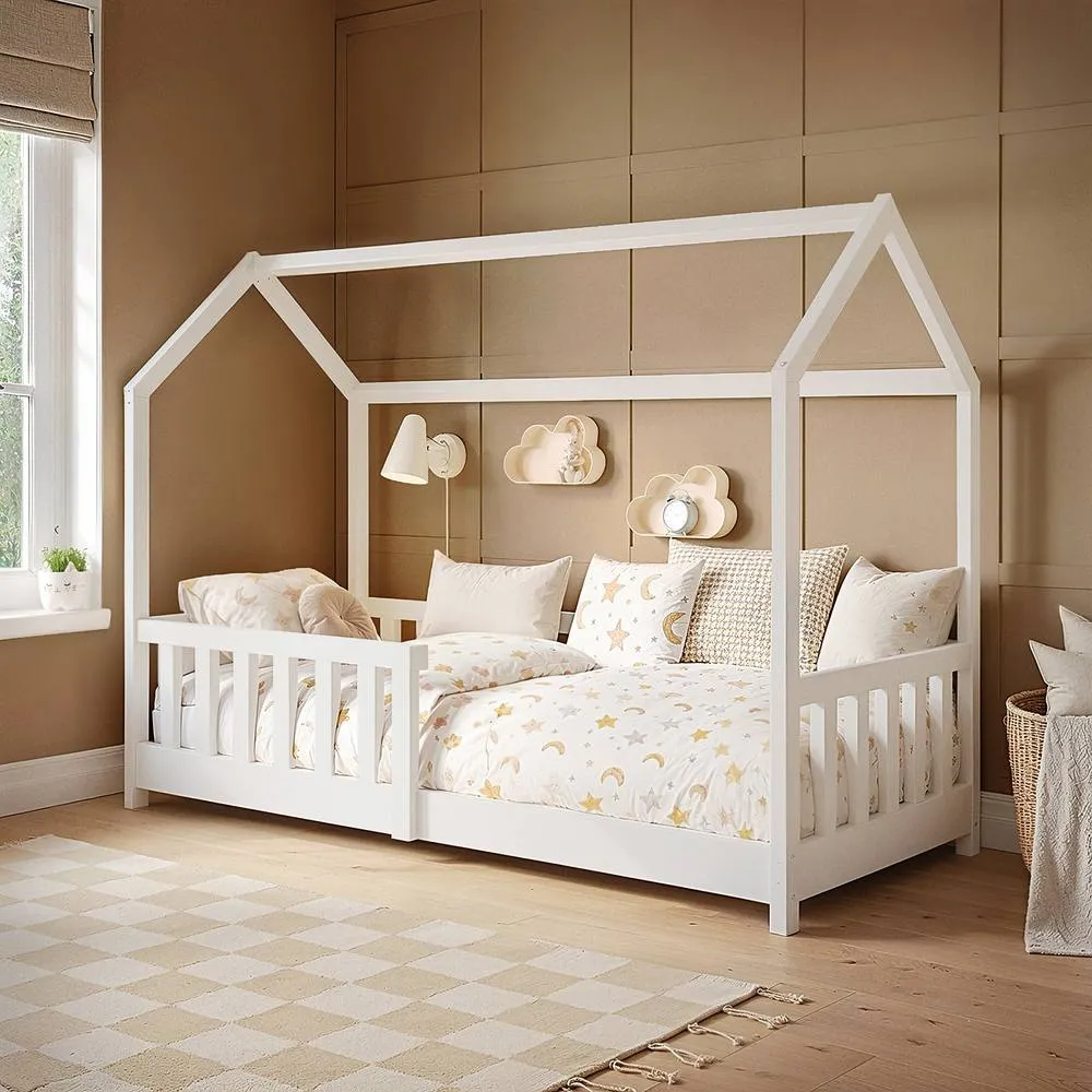 Flair Explorer Shorty Play House Floor Bed with Rails Wooden White