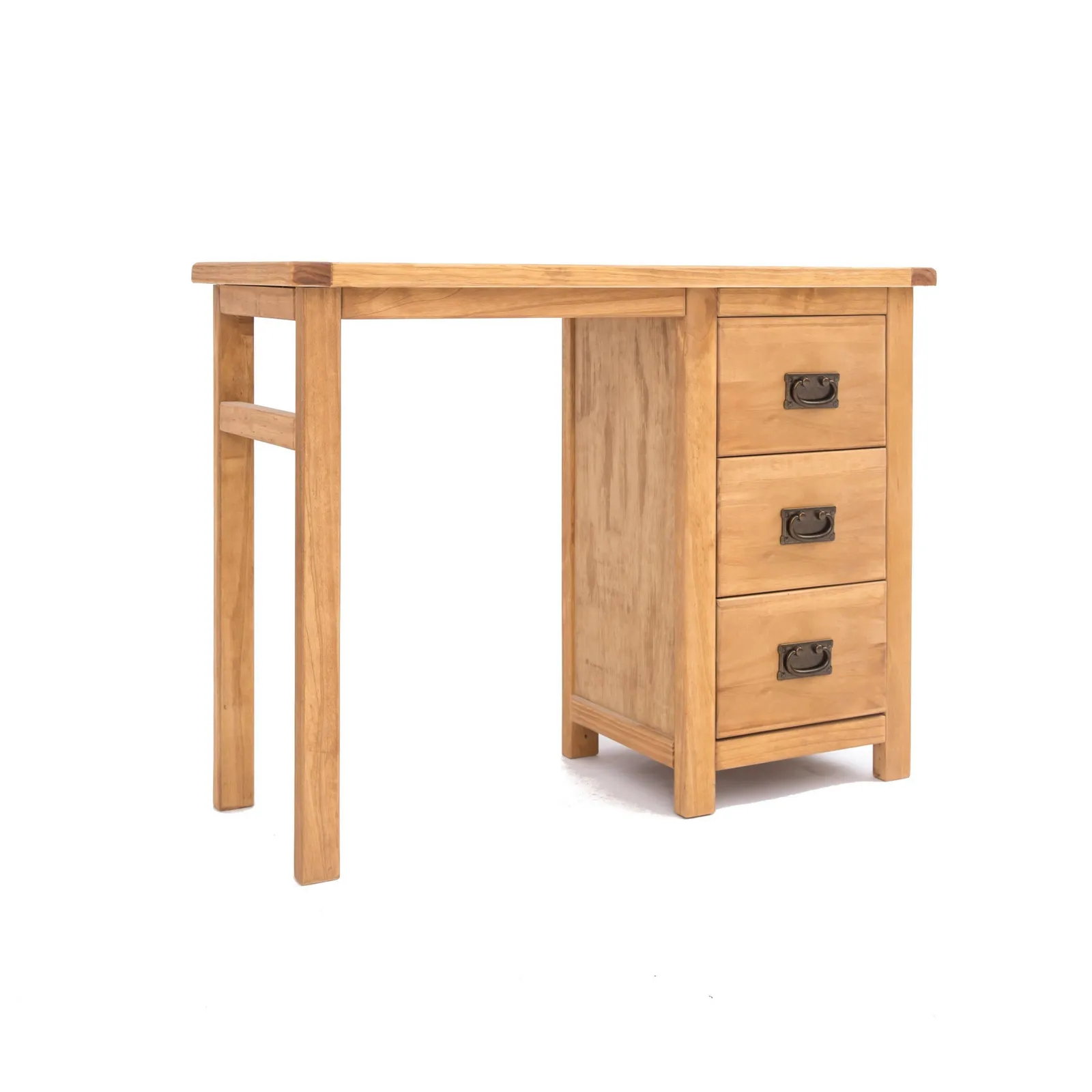 Cabinet Bits Lugo 3 Drawer Desk - Dressing Table Brass Drop Handle in Light Brown 2
