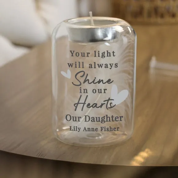 Personalised In our Hearts Memorial Feather Tealight Holder 2