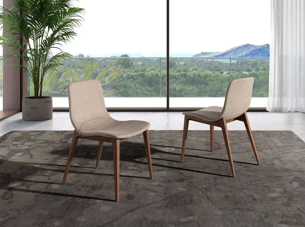 Angel Cerda Beige Upholstered Dining Chair with Walnut-Coloured 3