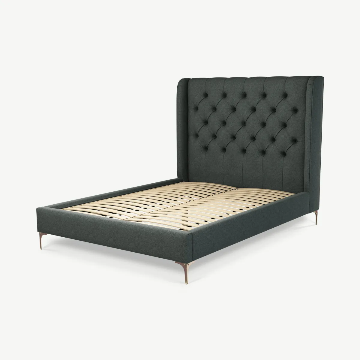 Romare Double Bed, Etna Grey Wool with Copper Legs