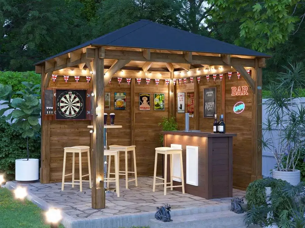 Dunster House Garden Bar Gazebo Heavy Duty with Log Bar 3m x 3m - Leviathan in Brown 2