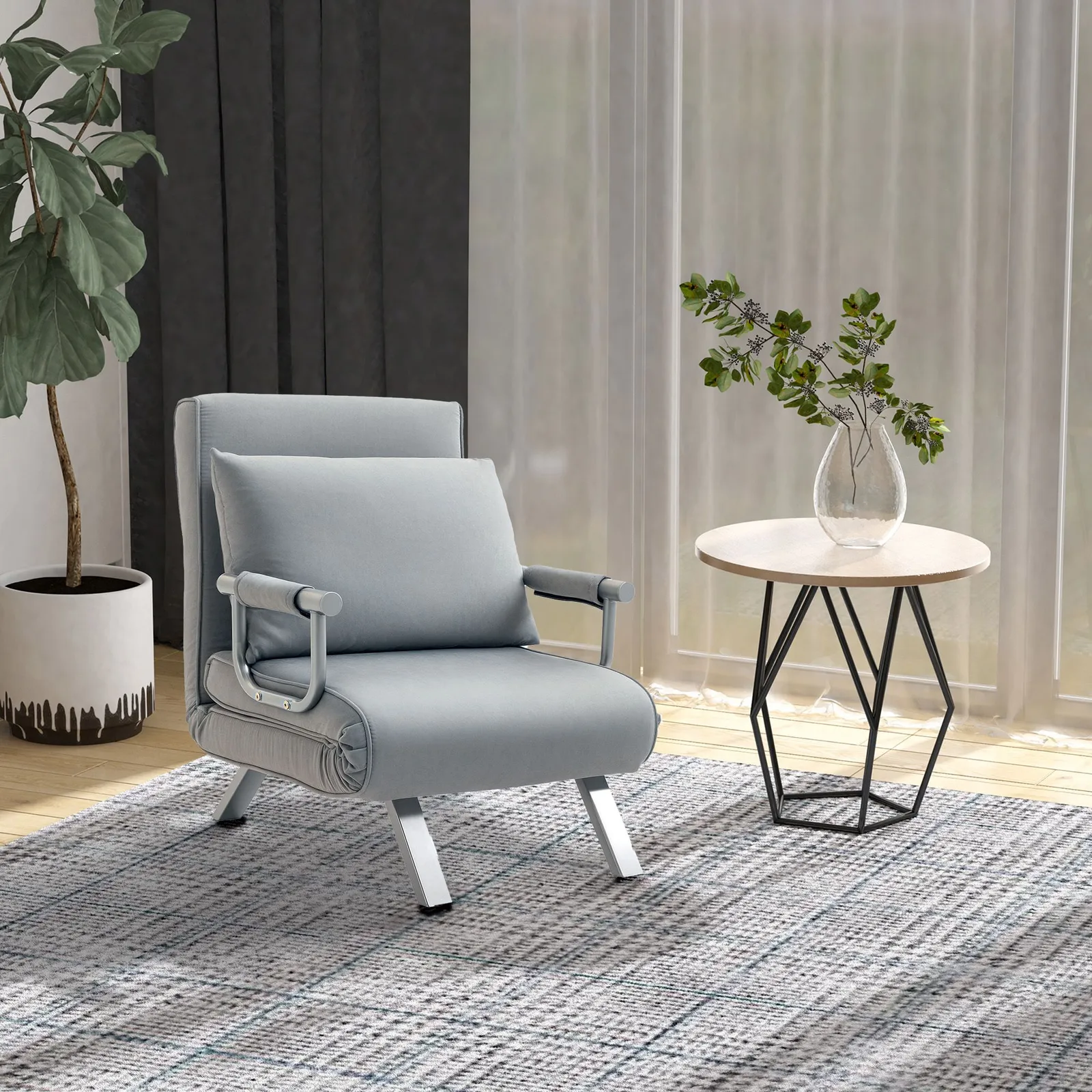 HOMCOM Single Folding 5 Position Convertible Sleeper Chair Bed in Light Grey 1