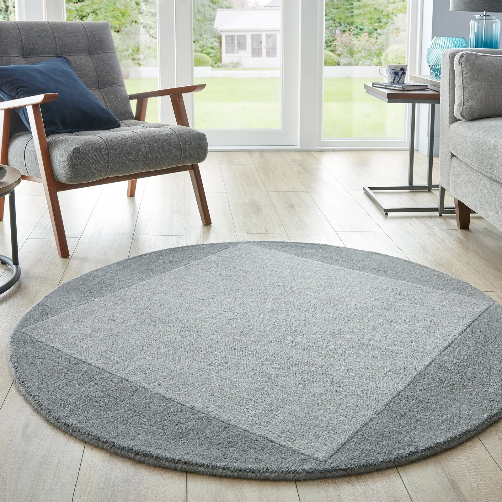 Boston Wool Border Circle Rug Boston Wool Grey