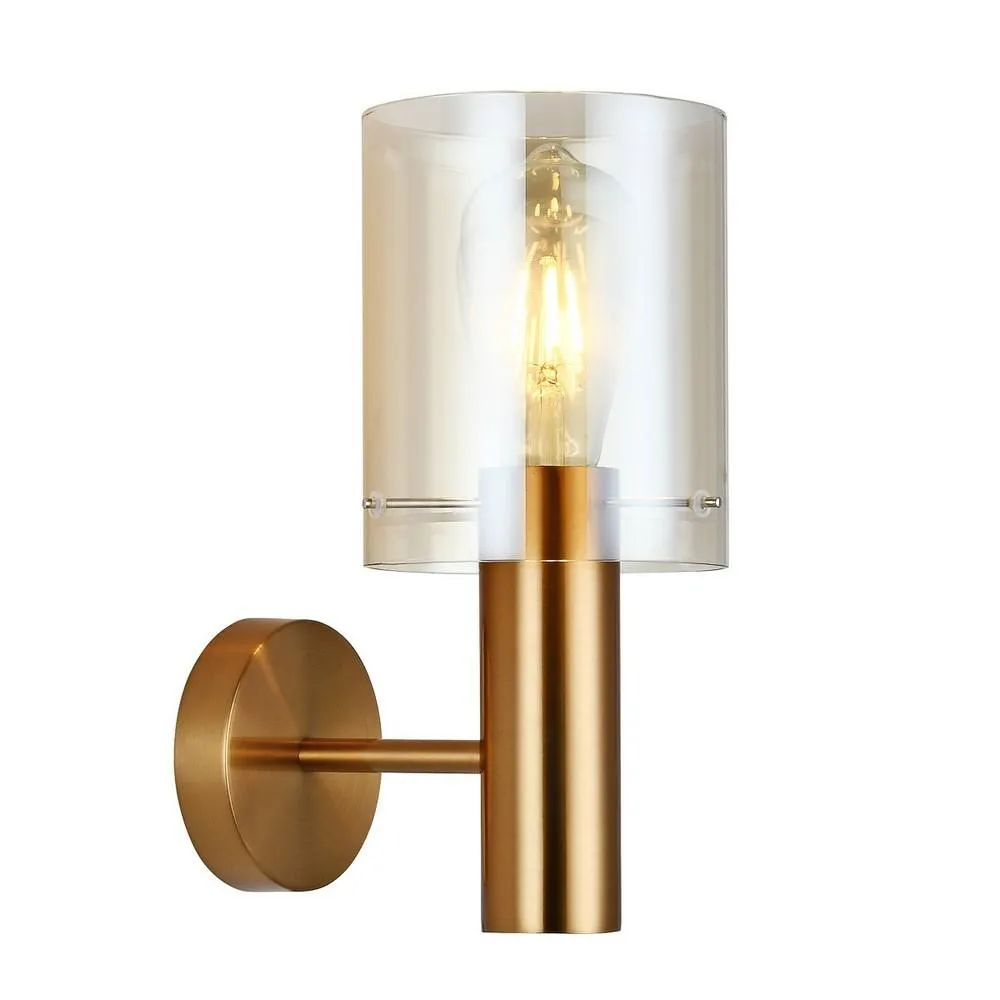 Netlighting Modern Wall Lamp Brass 1 Light with Amber Shade E27