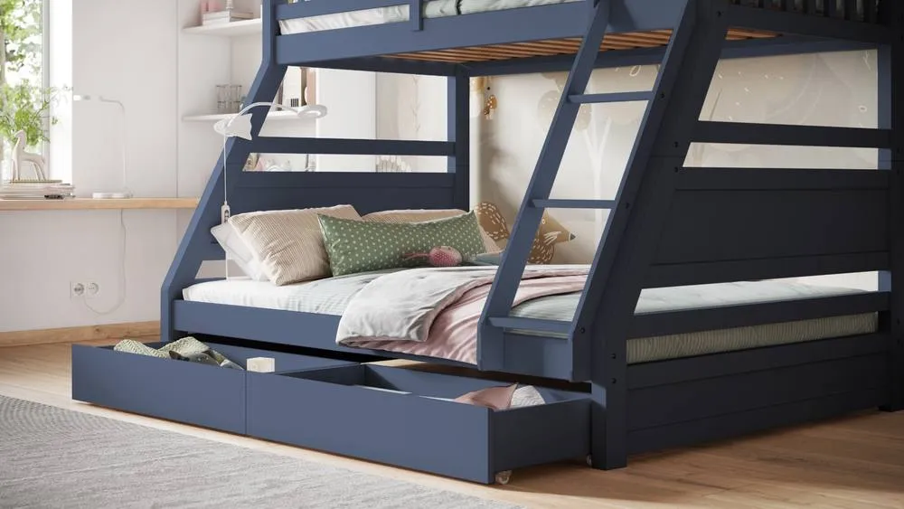 Flair Ollie Wooden Triple Bunk Bed with Drawers in Blue 4